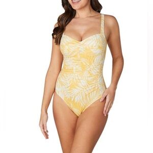 NWT Nip Tuck Women’s 1 Piece Bathing Swimsuit Size 6 Venetian Palms Yellow White